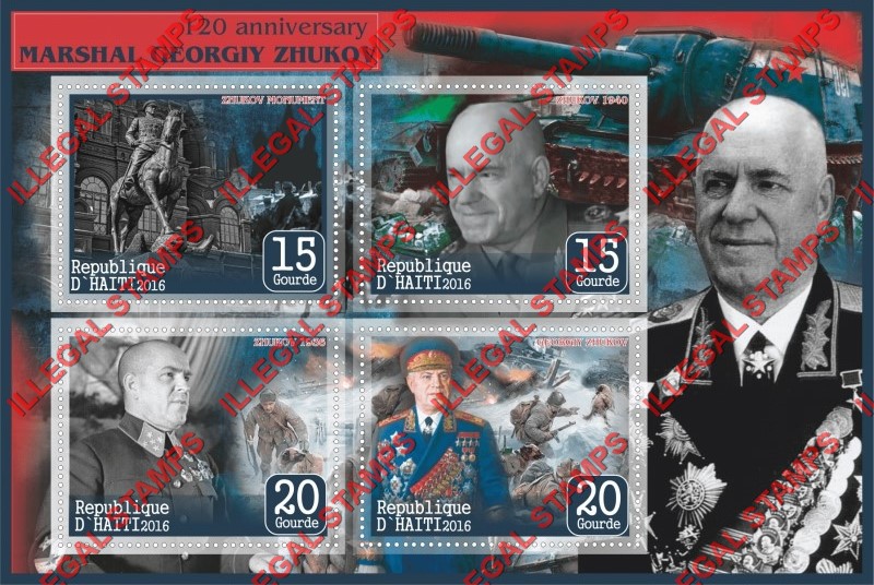 Haiti 2016 Marshal Georgiy Zhukov Illegal Stamp Souvenir Sheet of 4