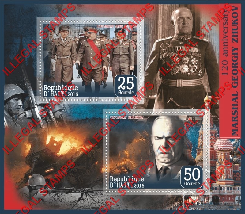 Haiti 2016 Marshal Georgiy Zhukov Illegal Stamp Souvenir Sheet of 2