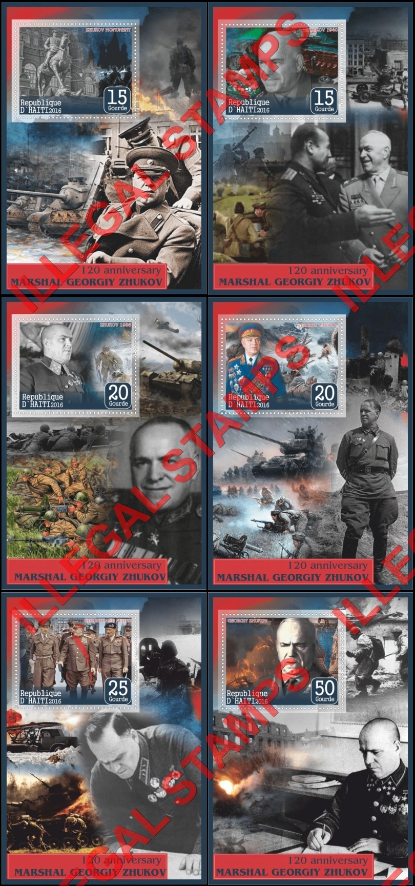 Haiti 2016 Marshal Georgiy Zhukov Illegal Stamp Souvenir Sheets of 1