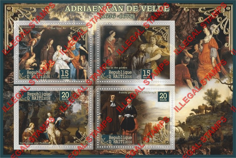 Haiti 2016 Paintings by Adriaen Van de Velde Illegal Stamp Souvenir Sheet of 4