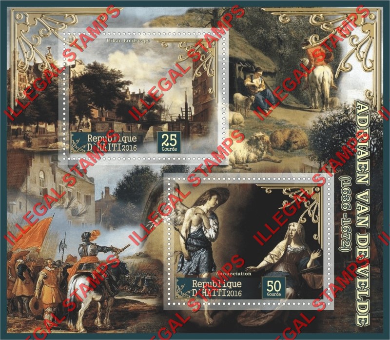 Haiti 2016 Paintings by Adriaen Van de Velde Illegal Stamp Souvenir Sheet of 2