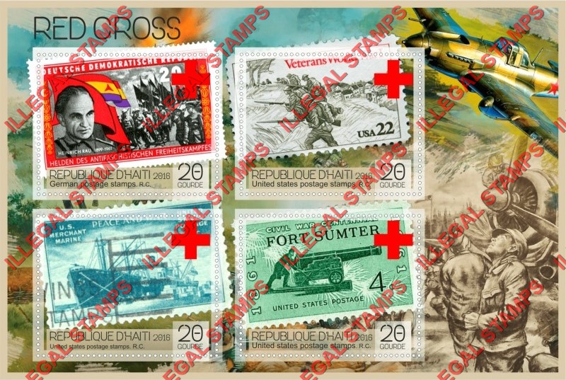 Haiti 2016 Red Cross Stamps on Stamps Illegal Stamp Souvenir Sheet of 4