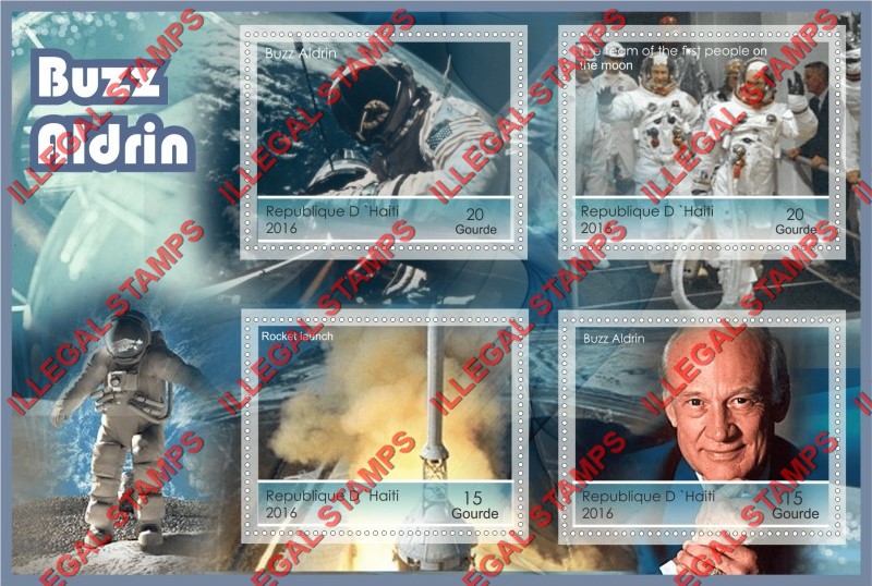 Haiti 2016 Space Buzz Aldrin Illegal Stamp Souvenir Sheet of 4