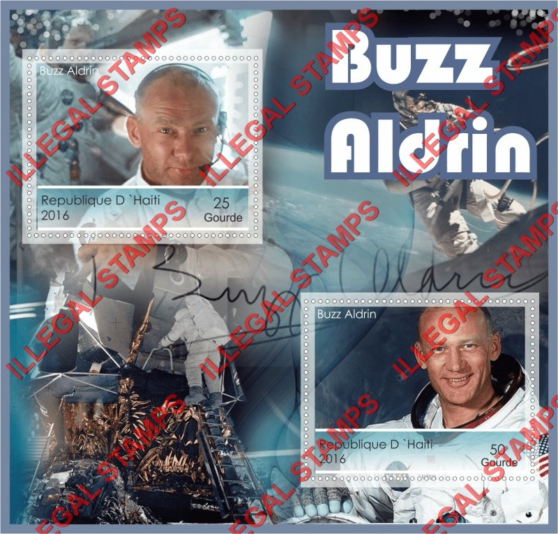 Haiti 2016 Space Buzz Aldrin Illegal Stamp Souvenir Sheet of 2