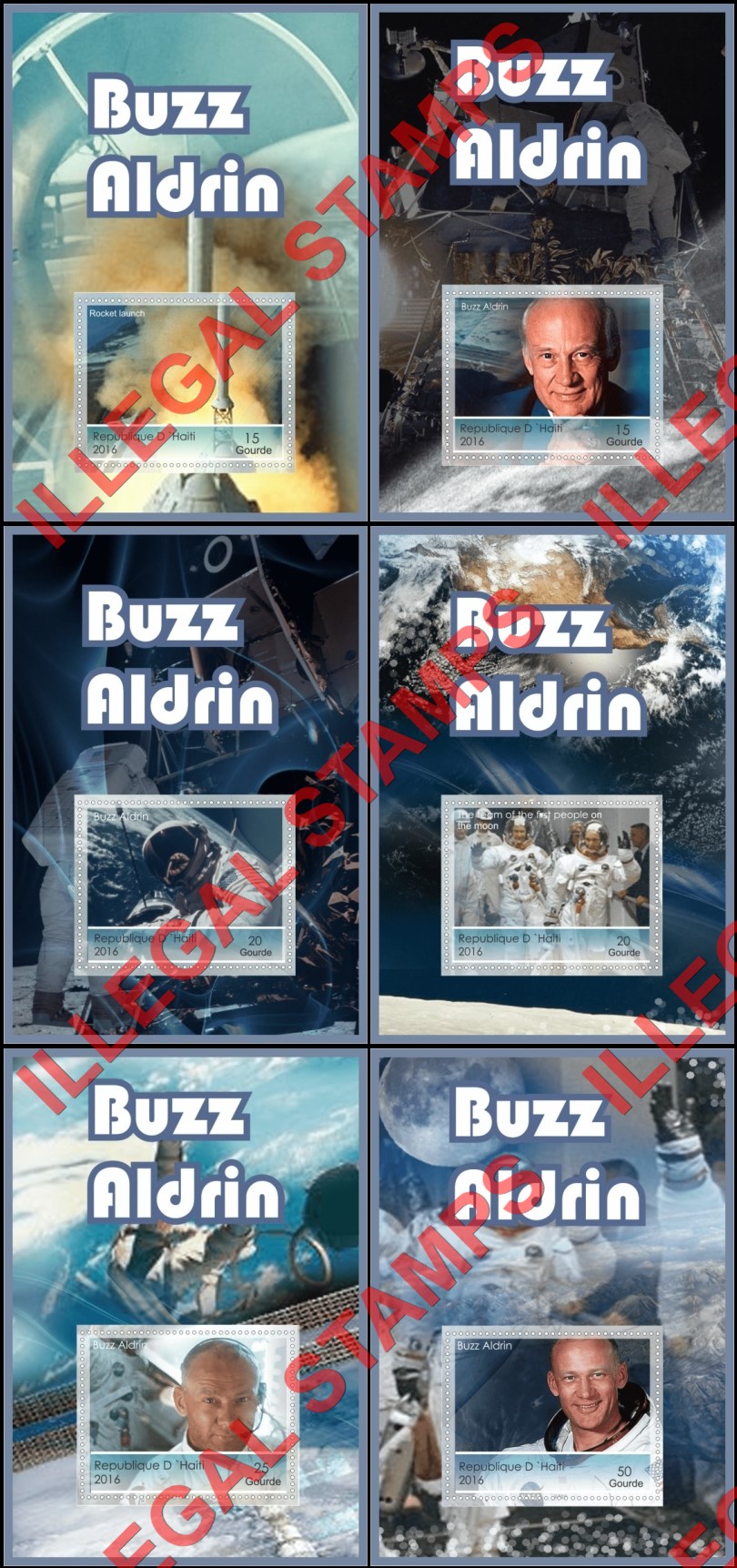 Haiti 2016 Space Buzz Aldrin Illegal Stamp Souvenir Sheets of 1