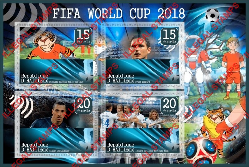 Haiti 2016 World Cup Soccer in 2018 Illegal Stamp Souvenir Sheet of 4