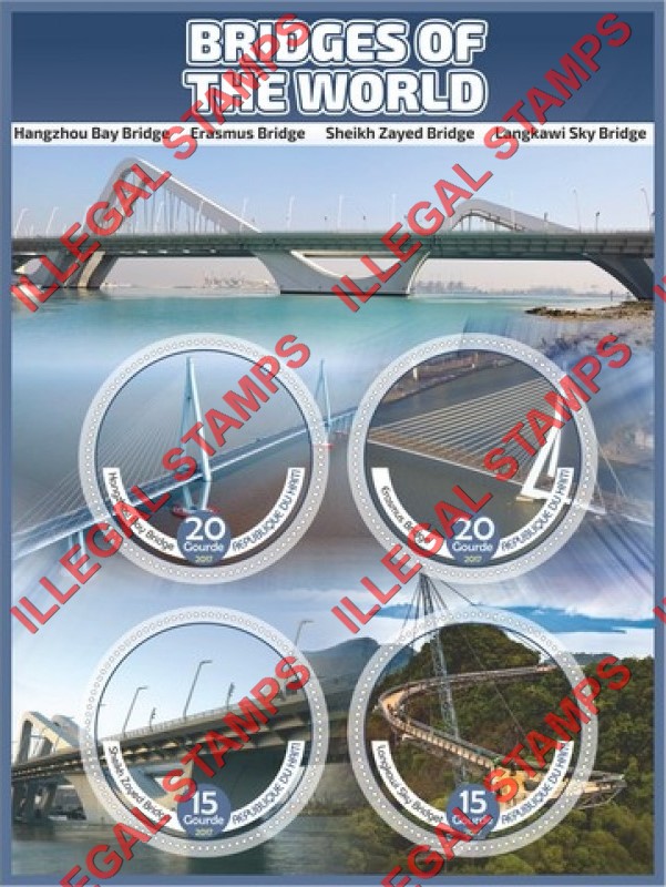 Haiti 2017 Bridges of the World Illegal Stamp Souvenir Sheet of 4