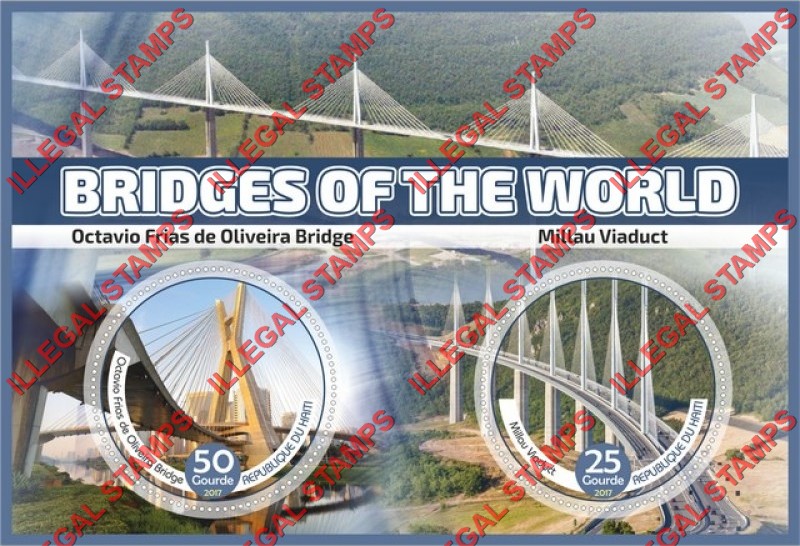 Haiti 2017 Bridges of the World Illegal Stamp Souvenir Sheet of 2