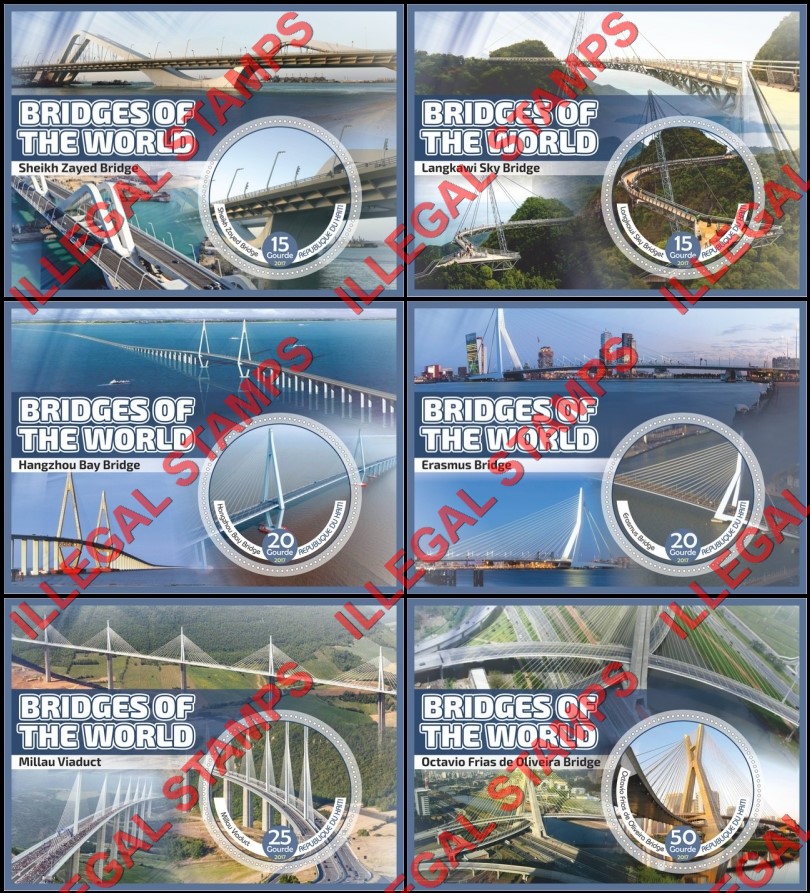 Haiti 2017 Bridges of the World Illegal Stamp Souvenir Sheets of 1