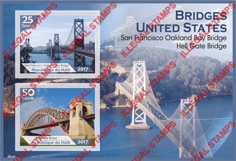 Haiti 2017 Bridges in the United States Illegal Stamp Souvenir Sheet of 2