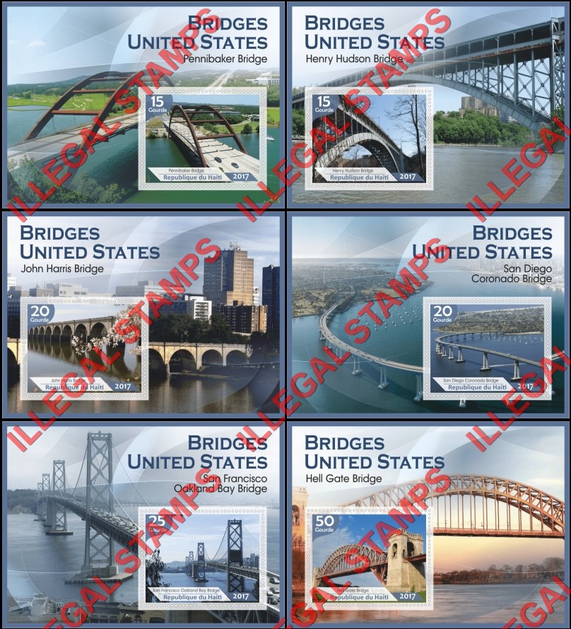 Haiti 2017 Bridges in the United States Illegal Stamp Souvenir Sheets of 1