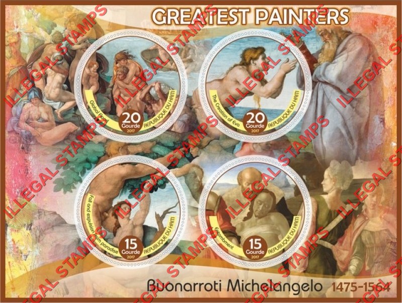 Haiti 2017 Greatest Painters Buonarroti Michelangelo Paintings Illegal Stamp Souvenir Sheet of 4