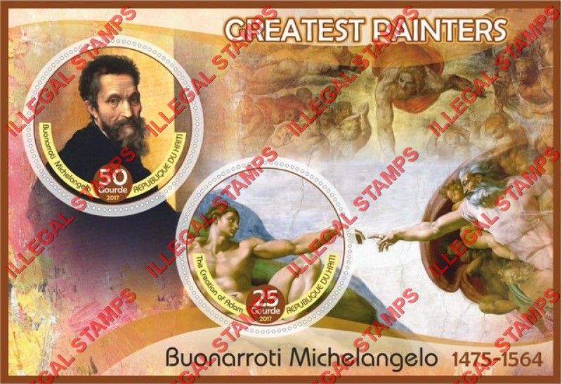 Haiti 2017 Greatest Painters Buonarroti Michelangelo Paintings Illegal Stamp Souvenir Sheet of 2