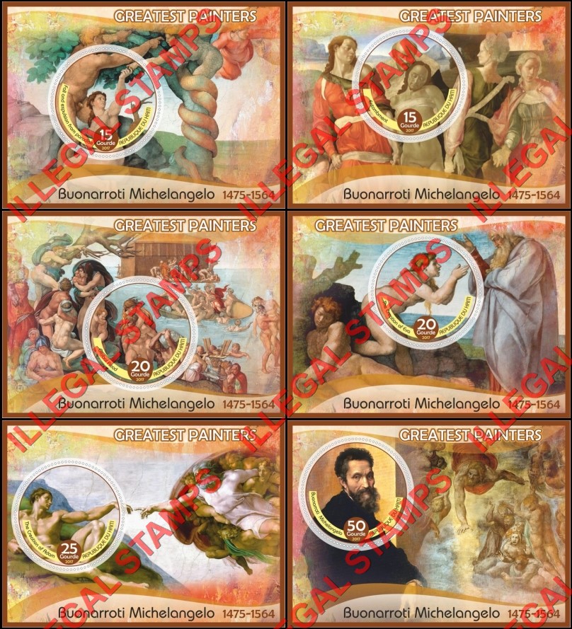 Haiti 2017 Greatest Painters Buonarroti Michelangelo Paintings Illegal Stamp Souvenir Sheets of 1