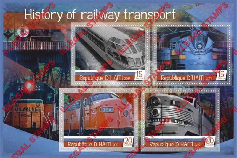 Haiti 2017 Locomotives History of Railway Transport Illegal Stamp Souvenir Sheet of 4