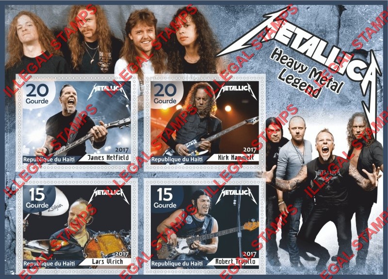 Haiti 2017 Metallica Rock Band Illegal Stamp Souvenir Sheet of 4