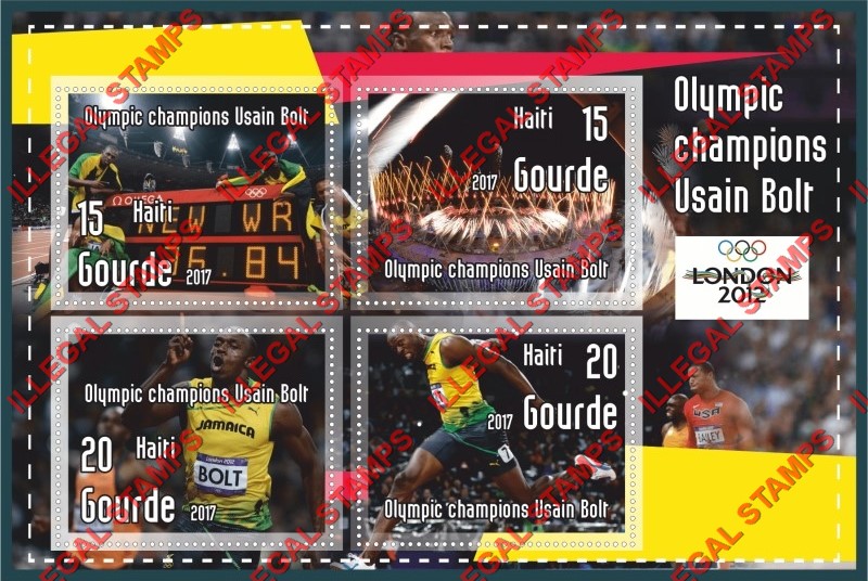 Haiti 2017 Olympic Champions in London 2012 Usain Bolt Illegal Stamp Souvenir Sheet of 4