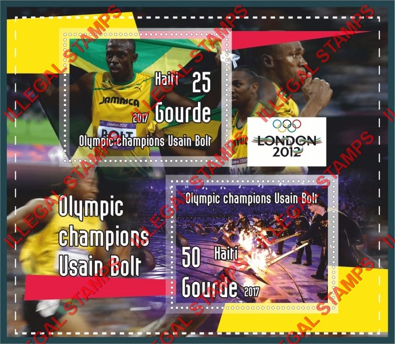Haiti 2017 Olympic Champions in London 2012 Usain Bolt Illegal Stamp Souvenir Sheet of 2