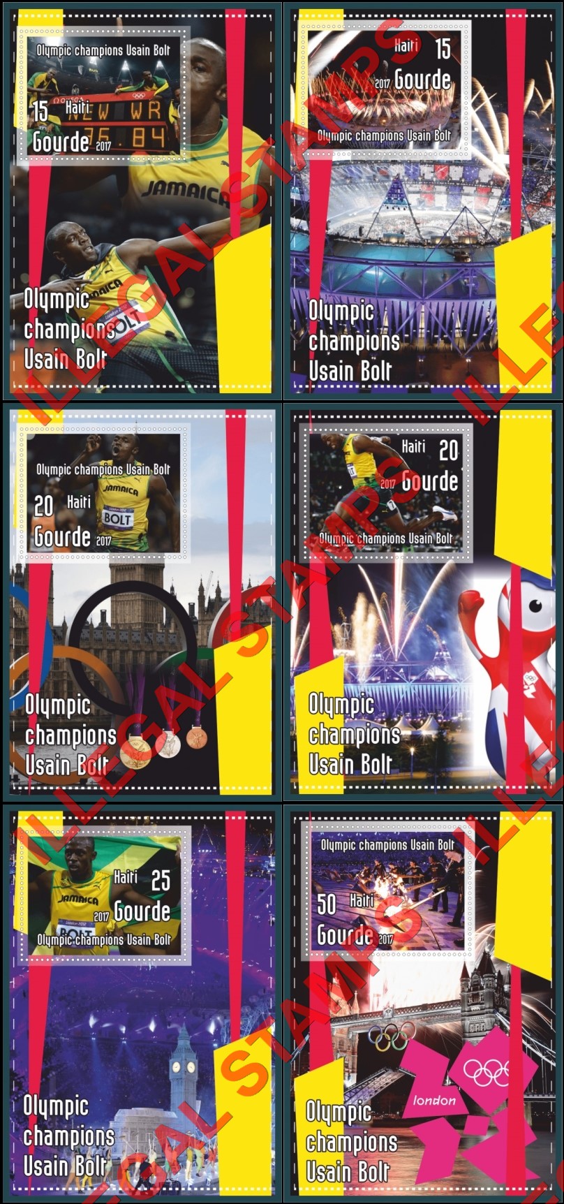 Haiti 2017 Olympic Champions in London 2012 Usain Bolt Illegal Stamp Souvenir Sheets of 1