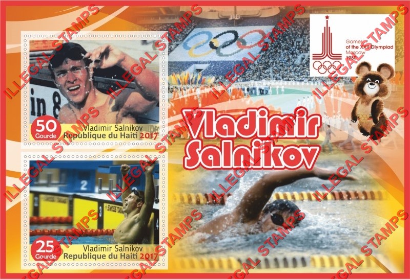 Haiti 2017 Olympic Games in Moscow 1980 Vladimir Salnikov Illegal Stamp Souvenir Sheet of 2