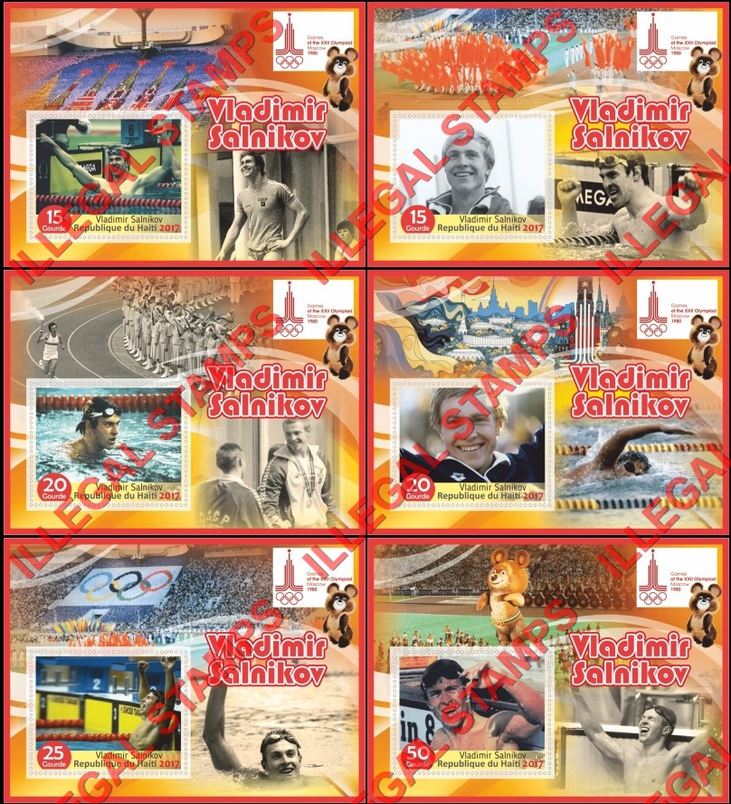 Haiti 2017 Olympic Games in Moscow 1980 Vladimir Salnikov Illegal Stamp Souvenir Sheets of 1