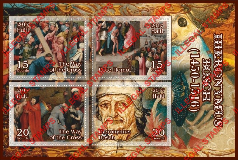 Haiti 2017 Paintings by Hieronymus Bosch Illegal Stamp Souvenir Sheet of 4