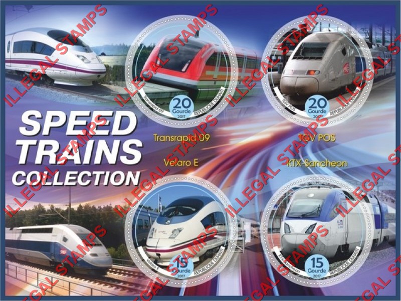 Haiti 2017 Speed Trains Illegal Stamp Souvenir Sheet of 4