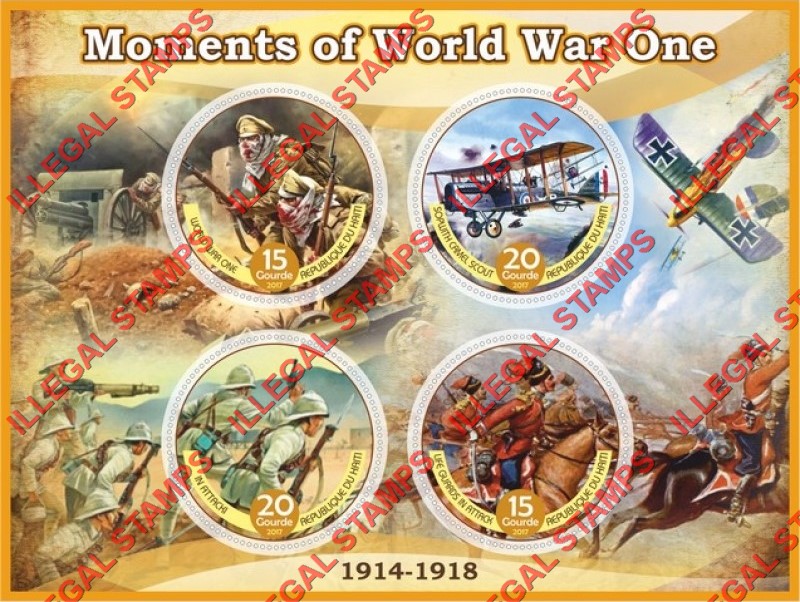 Haiti 2017 World War One Moments Illegal Stamp Souvenir Sheet of 4