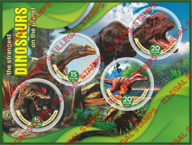 Haiti 2018 Dinosaurs Illegal Stamp Souvenir Sheet of 4