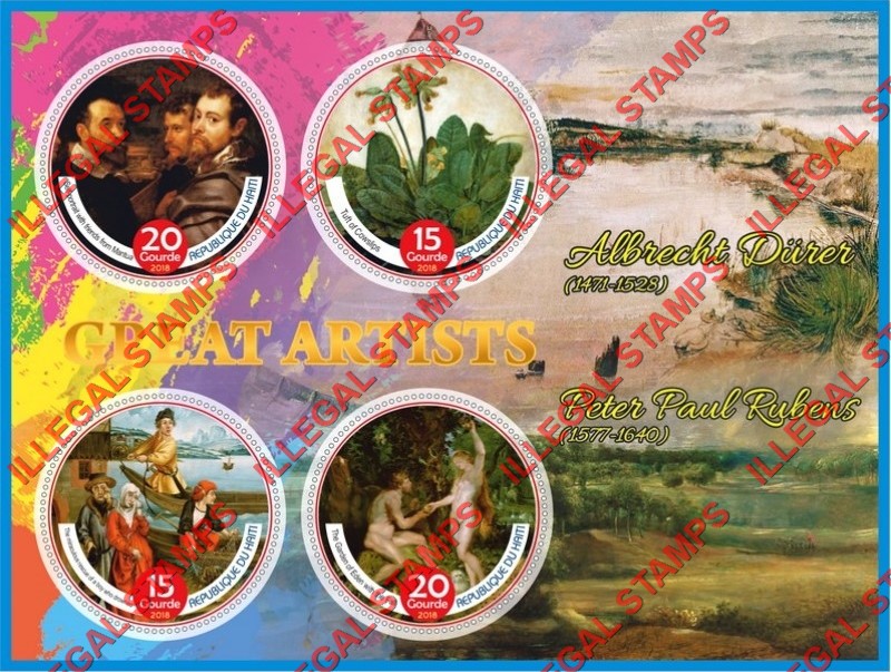 Haiti 2018 Great Artists Paintings by Albrecht Durer and Peter Paul Rubens Illegal Stamp Souvenir Sheet of 4