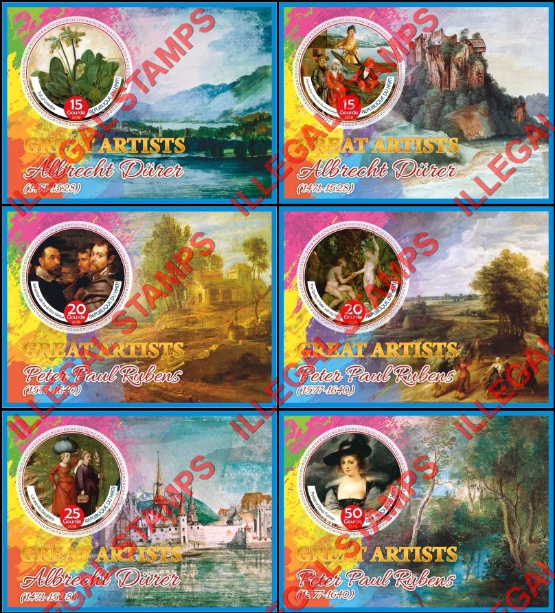 Haiti 2018 Great Artists Paintings by Albrecht Durer and Peter Paul Rubens Illegal Stamp Souvenir Sheets of 1