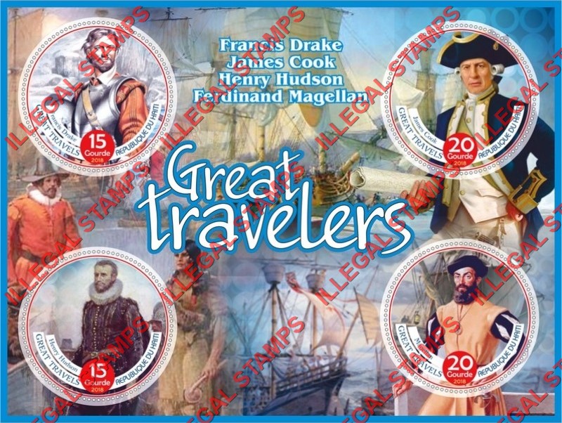 Haiti 2018 Great Travelers Illegal Stamp Souvenir Sheet of 4