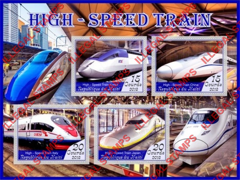 Haiti 2018 High Speed Trains Illegal Stamp Souvenir Sheet of 4