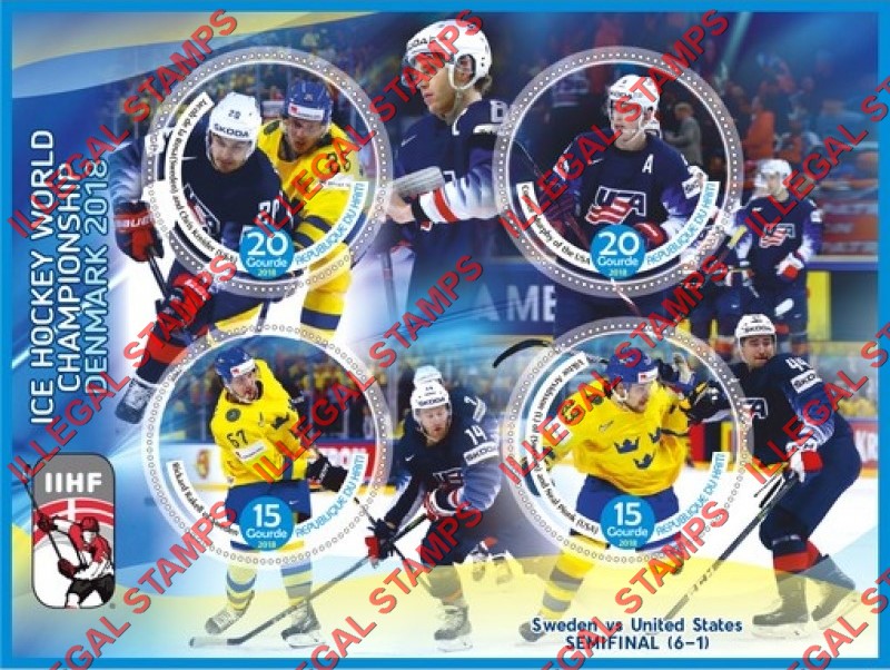 Haiti 2018 Ice Hockey World Championship in Denmark Illegal Stamp Souvenir Sheet of 4