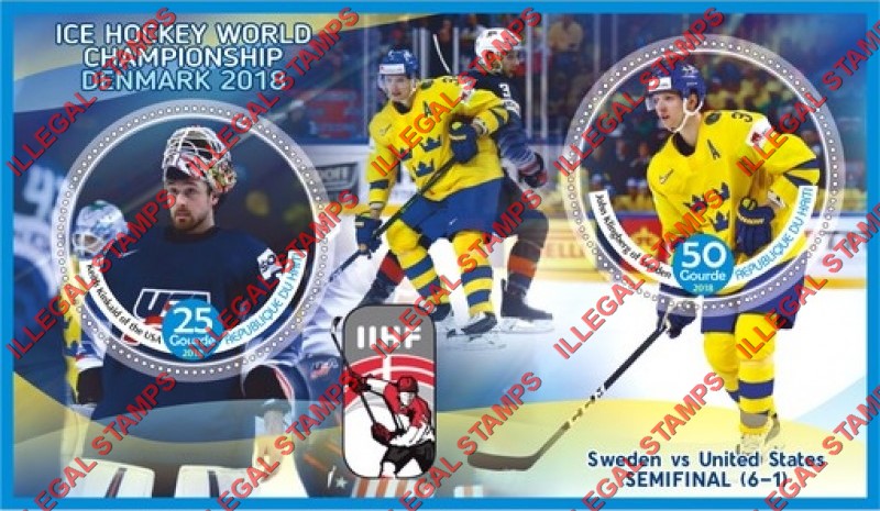 Haiti 2018 Ice Hockey World Championship in Denmark Illegal Stamp Souvenir Sheet of 2