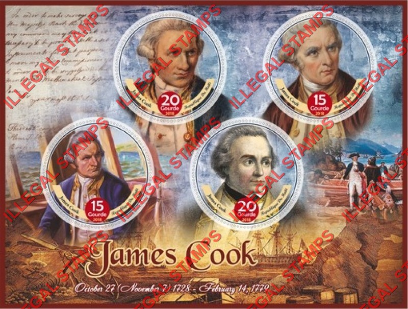 Haiti 2018 James Cook (different) Illegal Stamp Souvenir Sheet of 4