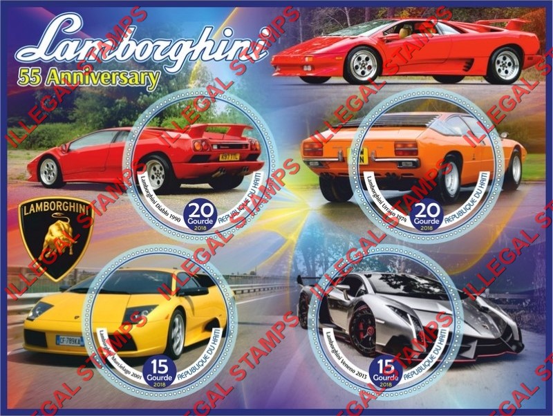 Haiti 2018 Lamborghini Illegal Stamp Souvenir Sheet of 4
