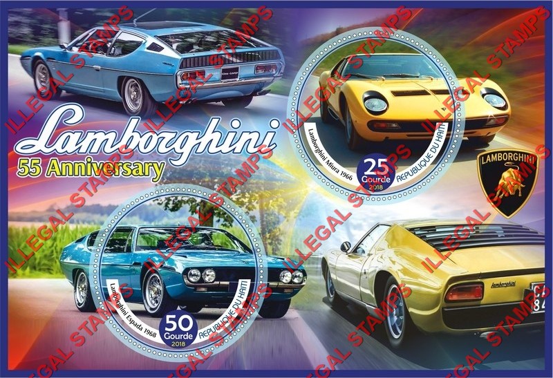 Haiti 2018 Lamborghini Illegal Stamp Souvenir Sheet of 2