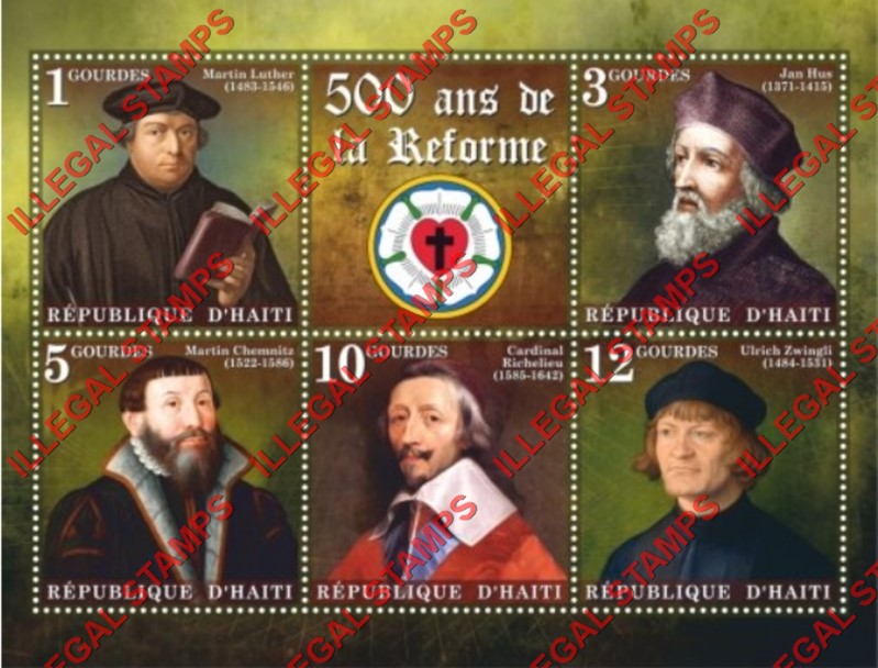 Haiti 2018 Protestant Reform Illegal Stamp Souvenir Sheet of 5 Plus Label