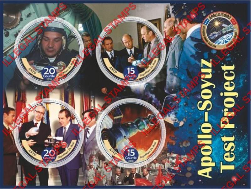 Haiti 2018 Space Apollo Soyuz Test Project Illegal Stamp Souvenir Sheet of 4
