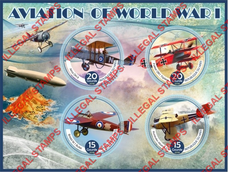 Haiti 2018 World War I Aviation Illegal Stamp Souvenir Sheet of 4