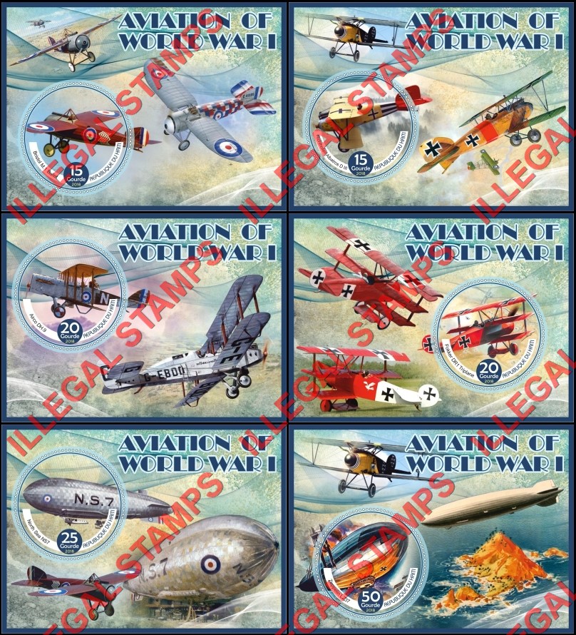 Haiti 2018 World War I Aviation Illegal Stamp Souvenir Sheets of 1