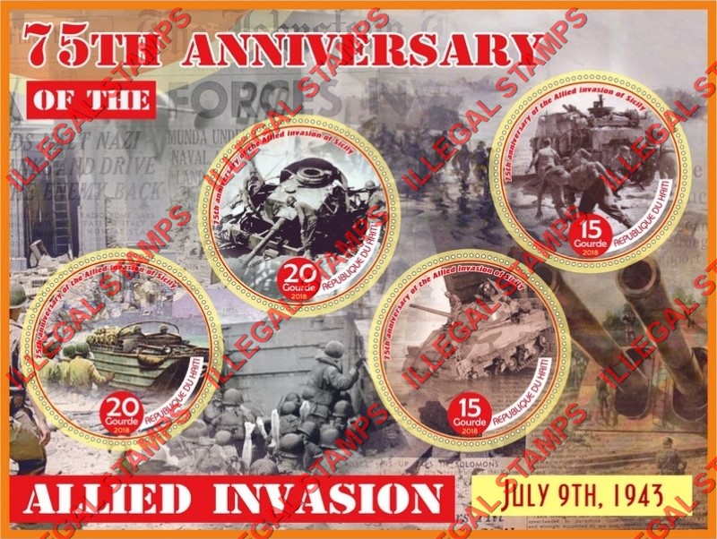 Haiti 2018 World War II Allied Invasion of Sicily Illegal Stamp Souvenir Sheet of 4