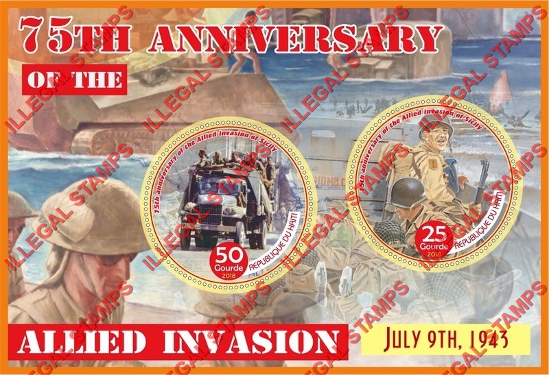 Haiti 2018 World War II Allied Invasion of Sicily Illegal Stamp Souvenir Sheet of 2