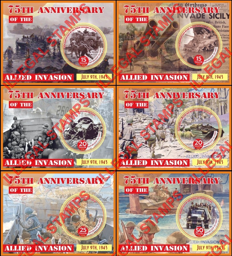 Haiti 2018 World War II Allied Invasion of Sicily Illegal Stamp Souvenir Sheets of 1
