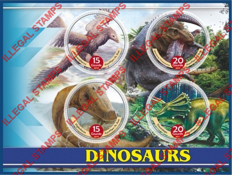 Haiti 2019 Dinosaurs Illegal Stamp Souvenir Sheet of 4