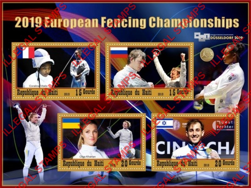 Haiti 2019 Fencing European Championships Illegal Stamp Souvenir Sheet of 4