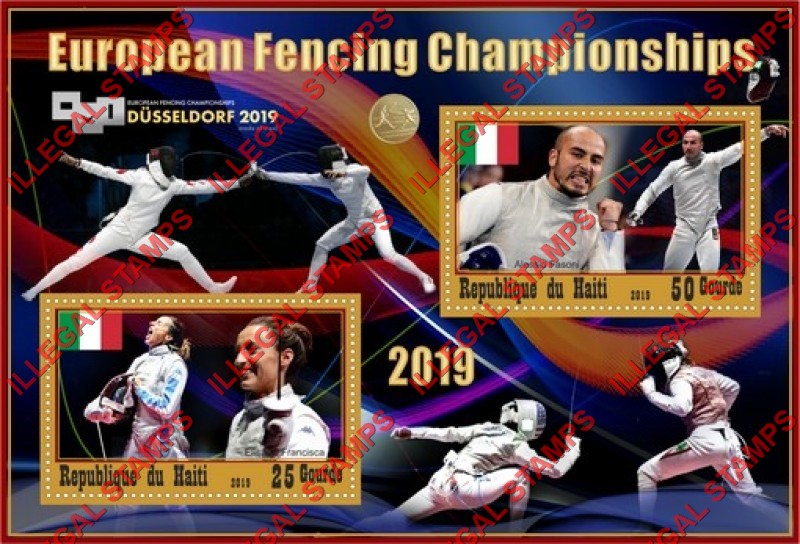Haiti 2019 Fencing European Championships Illegal Stamp Souvenir Sheet of 2