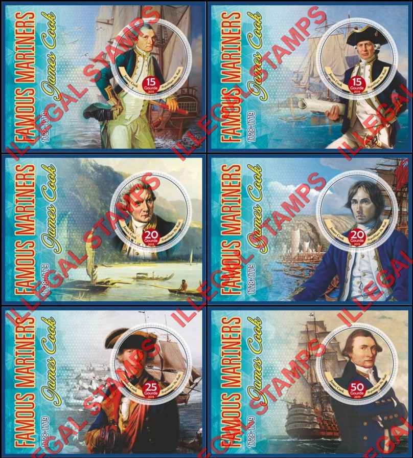 Haiti 2019 James Cook Famous Mariners Illegal Stamp Souvenir Sheets of 1