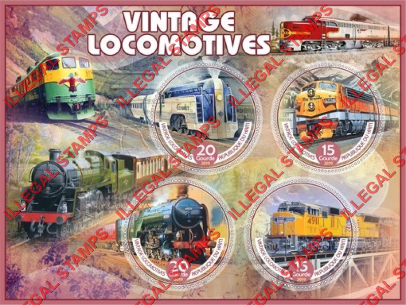 Haiti 2019 Locomotives Vintage Illegal Stamp Souvenir Sheet of 4